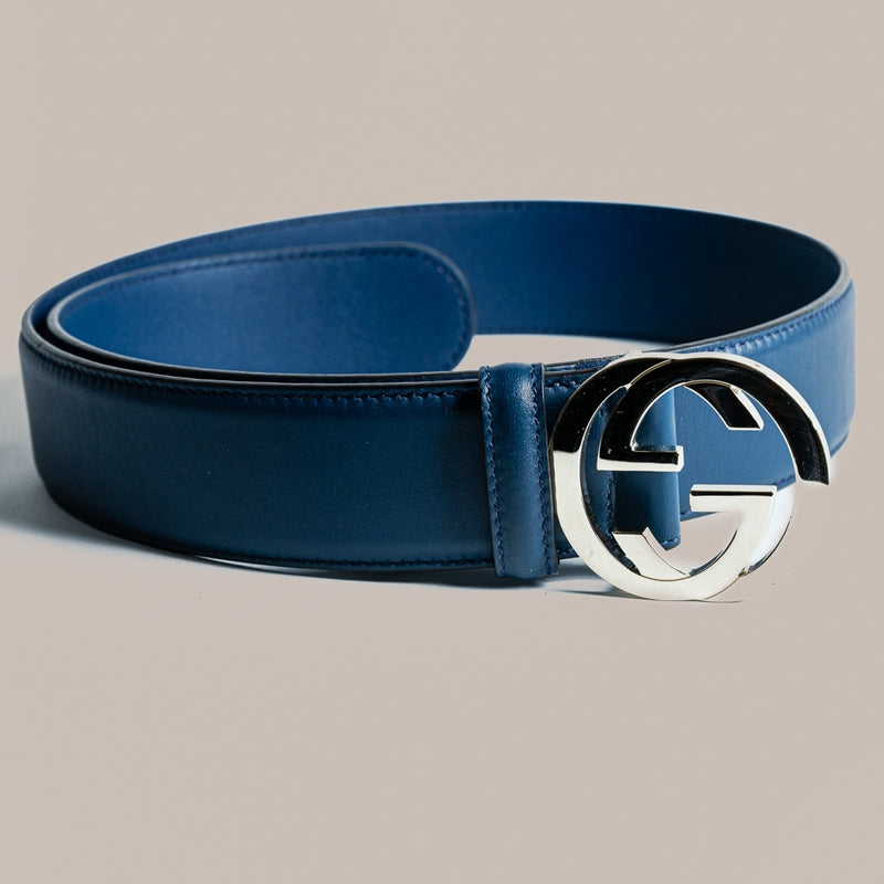 Cinto de Couro - Gucci, azul marinho, 90cm