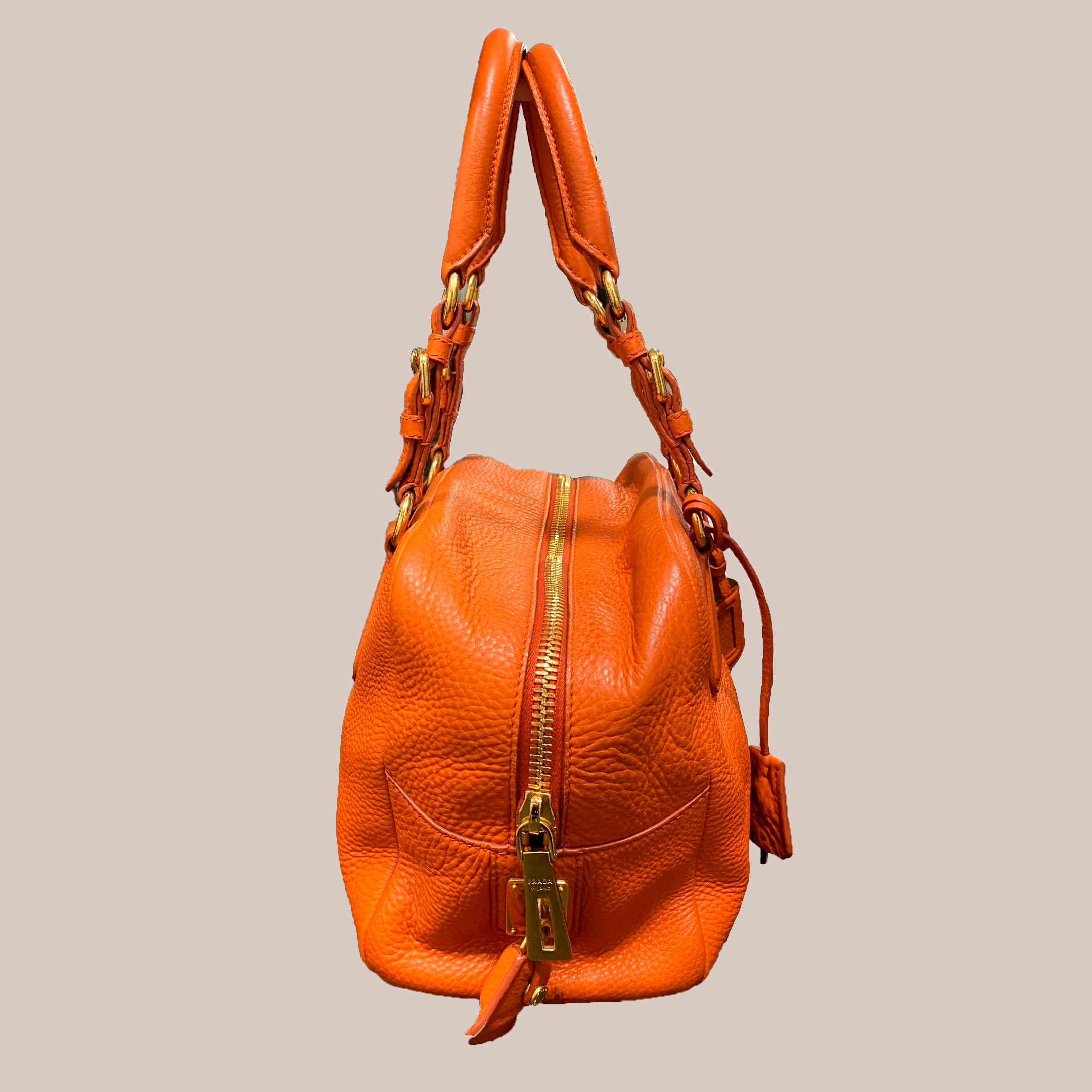 Bolsa Vitello Daino Bauletto - Prada, laranja, M