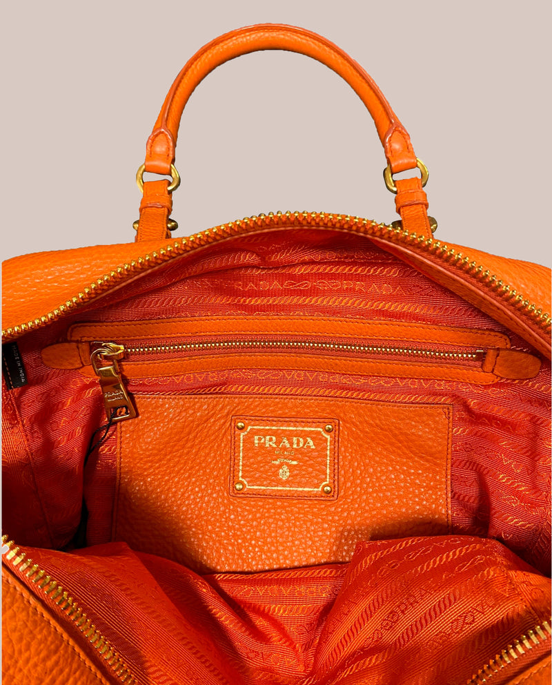 Bolsa Vitello Daino Bauletto - Prada, laranja, M