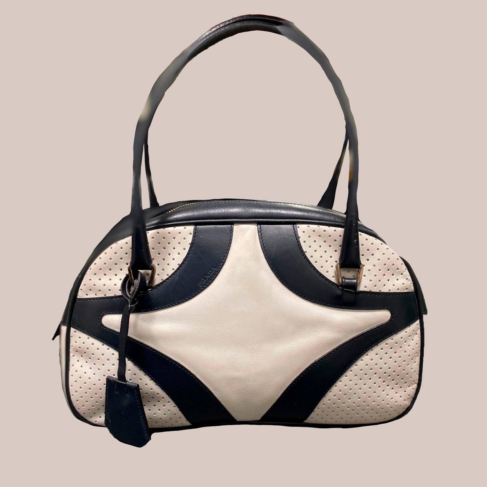 Bolsa Vintage - Prada, off e azul, M