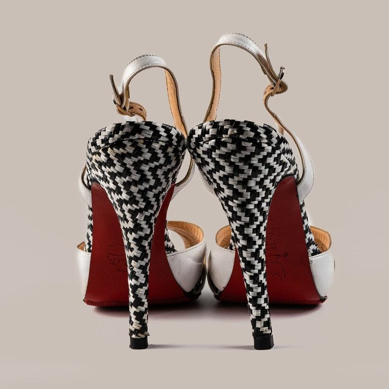 Sandália de Salto - Louboutin, chevron/branca, 34