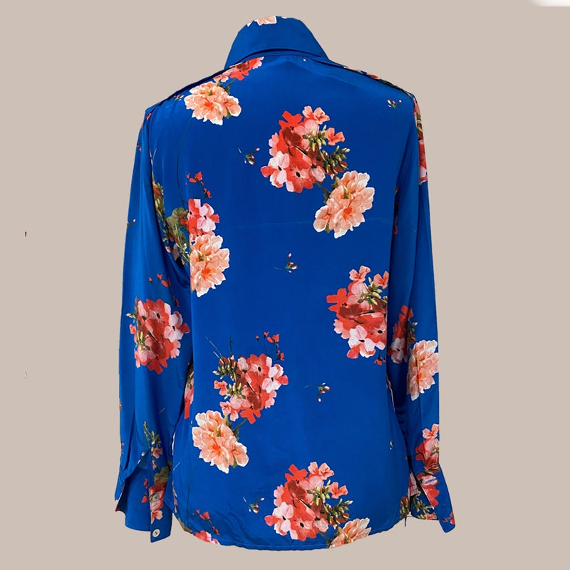 Camisa - Mixed, floral fundo azul, PP