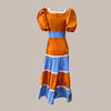 Vestido Longo - PatBo, azul e laranja, 38