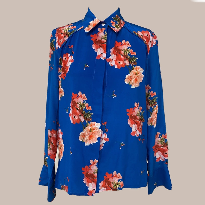 Camisa - Mixed, floral fundo azul, PP